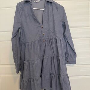 Boutique Light Blue Tiered Button-Front Shirt Dress